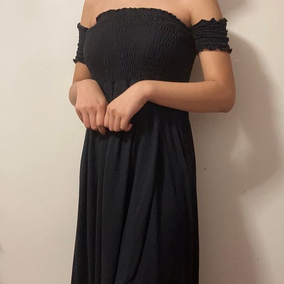 off shoulder black midi dress - Picture 2 of 4